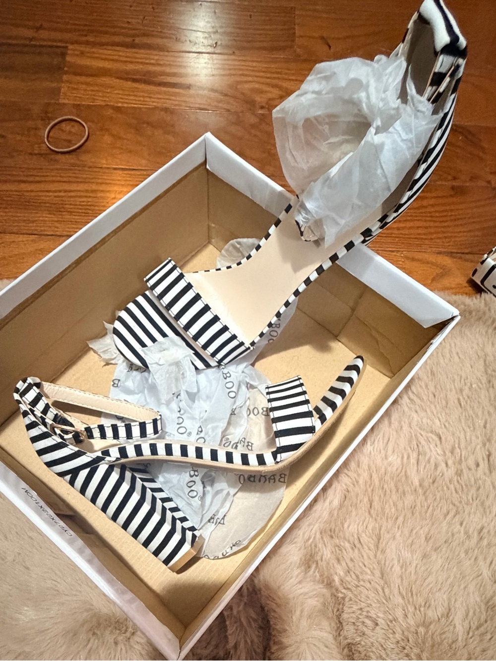 Black & White Striped Women's Ankle Strap Wedge Sandals